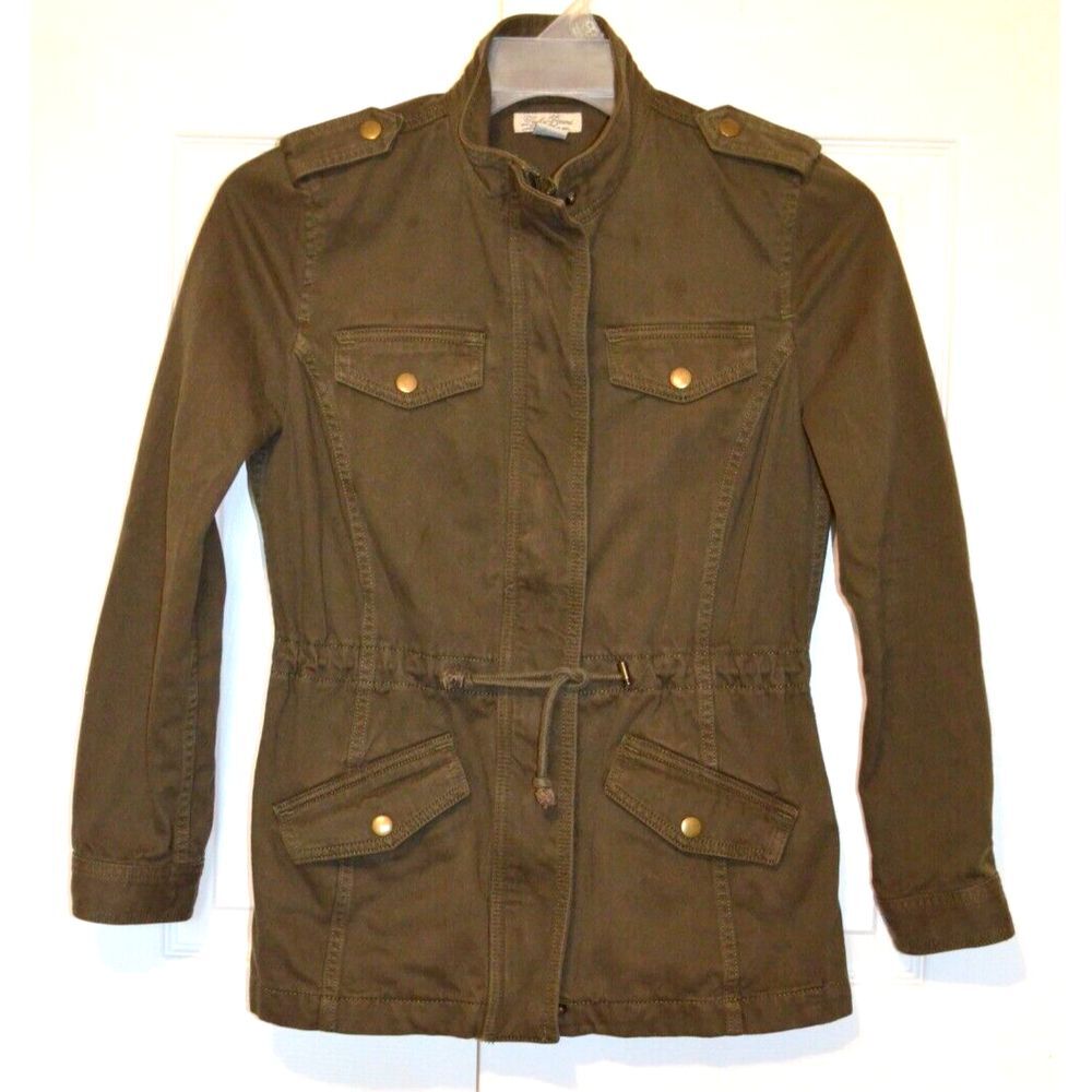 Lucky Brand Jacket Women's XS Green Denim Military Utility Trucker‎ Zip & Snaps